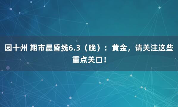 园十州 期市晨昏线6.3（晚）：黄金，请关注这些重点关口！