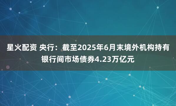 星火配资 央行：截至2025年6月末境外机构持有银行间市场债券4.23万亿元